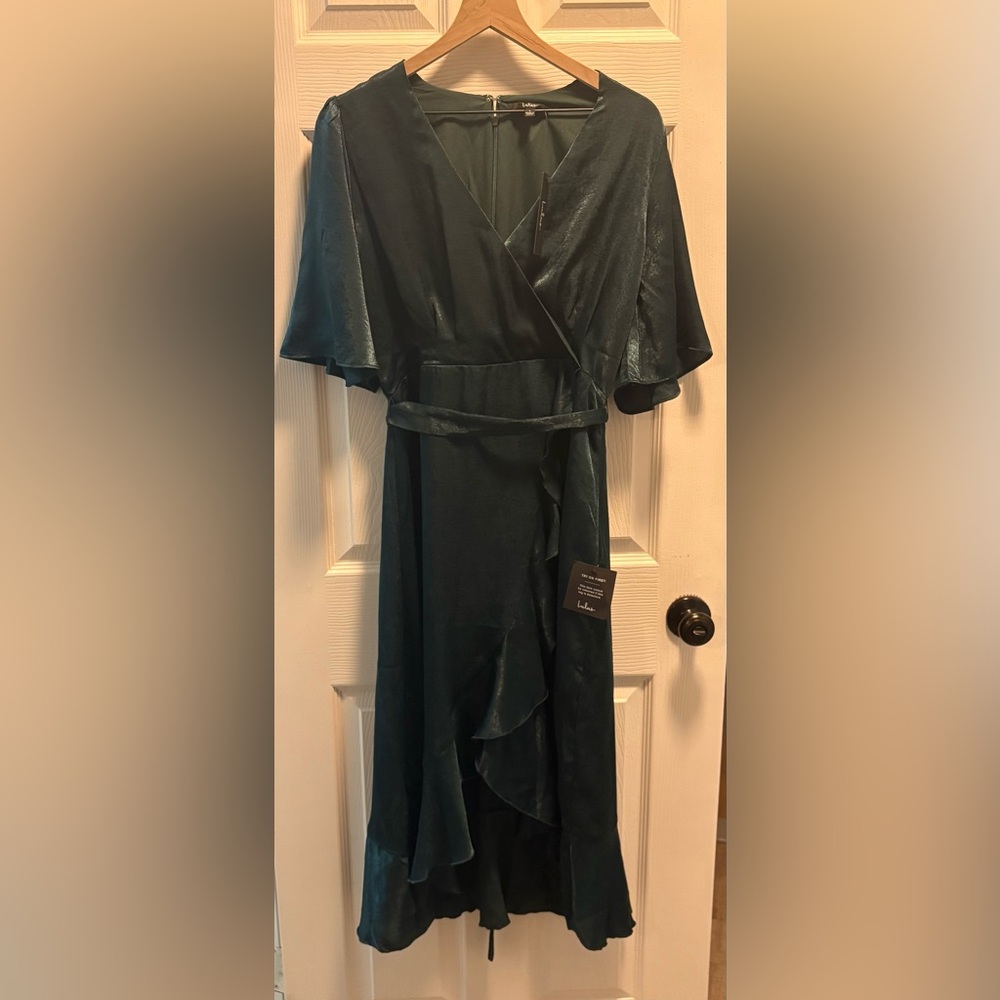 NWT Lulus Wrapped Up in Love Dark Green Midi Dress Sz L - Picture 4 of 6